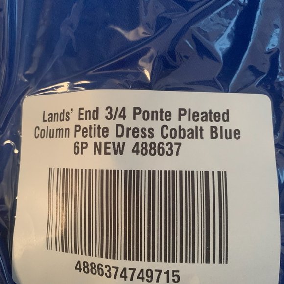 NWT LANDS' END 3/4 SLEEVE PONTE PLEATED COLUMN ZIP BACK DRESS COBALT BLUE 6P - Picture 4 of 12